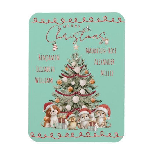 Cute Pets Watercolour Family Christmas Magnet マグネット (縦)