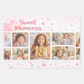Cute Photo Collage Gift Wrap with Pastel Hearts ラッピングペーパーシート (正面3)