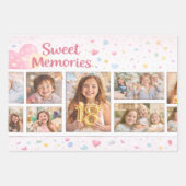 Cute Photo Collage Gift Wrap with Pastel Hearts ラッピングペーパーシート (正面)