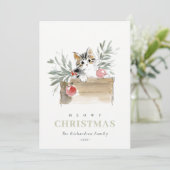 Cute Photo Watercolor Meowy Christmas Box Cat シーズンカード (スタンド正面)