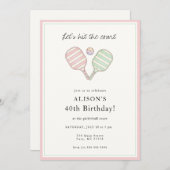 Cute Pickleball Pink and Green Birthday party  招待状 (正面/裏面)