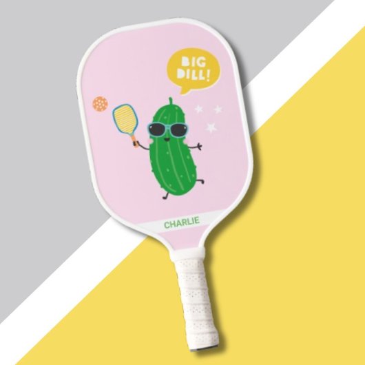 Cute Pickles playing Pickleball Pink ピックルボールラケット