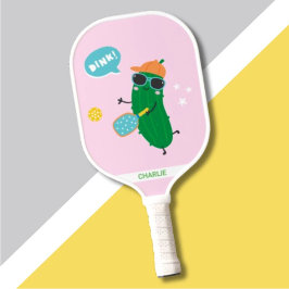 Cute Pickles playing Pickleball Pink ピックルボールラケット