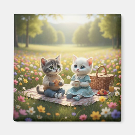 Cute Picnic Cat Magnet | Tom & Luna Spring Picnic  マグネット (正面)