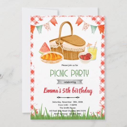 Cute picnic party theme invitation 招待状 (正面)