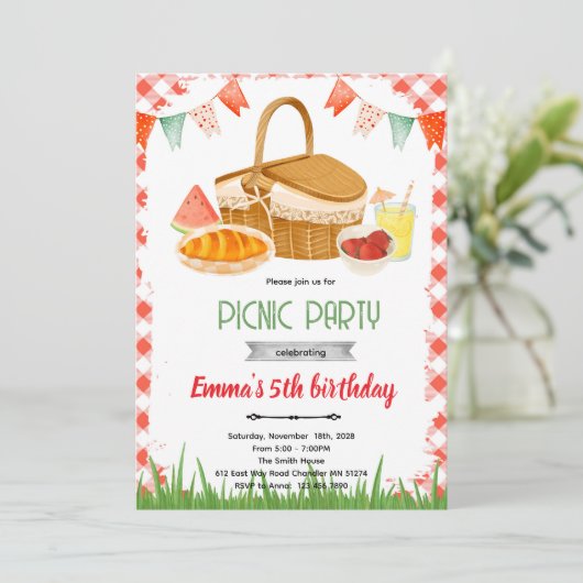 Cute picnic party theme invitation 招待状 (スタンド正面)