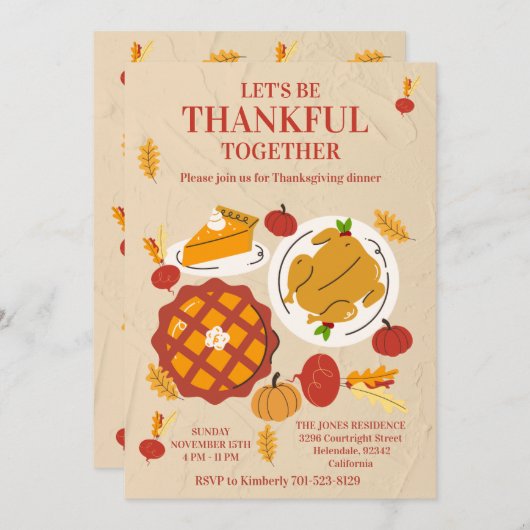 Cute Pie Pumpkin Thanksgiving Dinner 招待状 (正面/裏面)