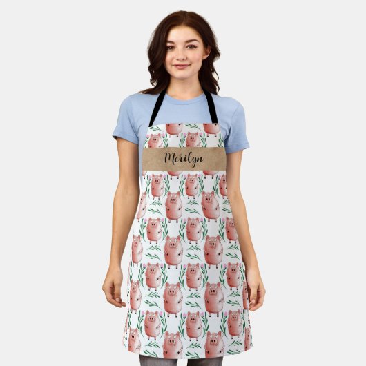 Cute Pig Apron –Farm Animal Kitchen & Baking Apron エプロン (着用した状態)
