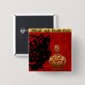 Cute Pig Chinese Year Zodiac Birthday Square B 缶バッジ (正面&裏面)