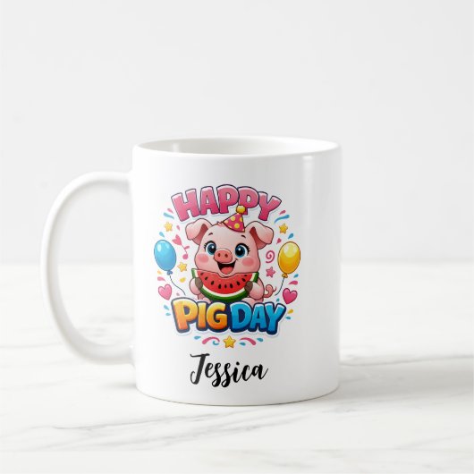 Cute Pig Day Mug – Adorable Pig Lover コーヒーマグカップ (左)