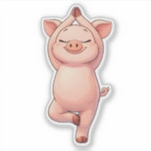 Cute Pig Doing Tree Pose Custom-Cut Vinyl Sticker シール (正面)