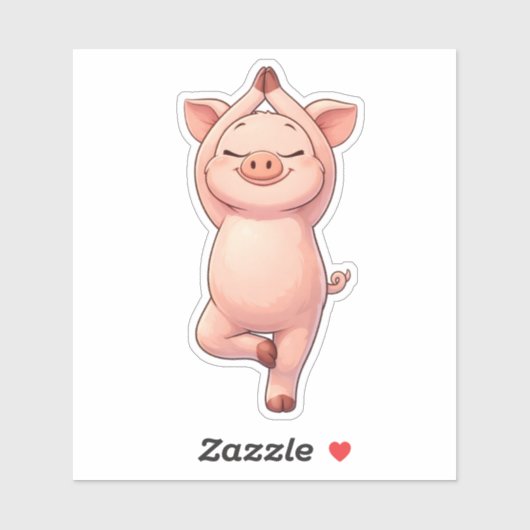 Cute Pig Doing Tree Pose Custom-Cut Vinyl Sticker シール (シート)