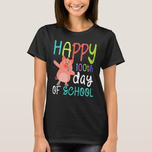 Cute Pig Happy 100th Day Of School Farm Animal Kid Tシャツ (正面)