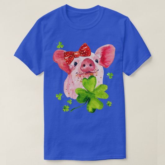 Cute Pig Holding Shamrock Happy St Patrick's Day 2 Tシャツ (デザイン正面)