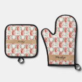 Cute Pig Illustration Oven Gloves – Farm Animal  鍋つかみ&鍋敷きセット (正面)