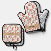 Cute Pig Illustration Oven Gloves – Farm Animal  鍋つかみ&鍋敷きセット (正面/裏面)