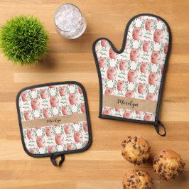 Cute Pig Illustration Oven Gloves – Farm Animal  鍋つかみ&鍋敷きセット