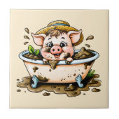 Cute pig in a mud bath bathroom  タイル (正面)
