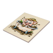 Cute pig in a mud bath bathroom  タイル (側面)