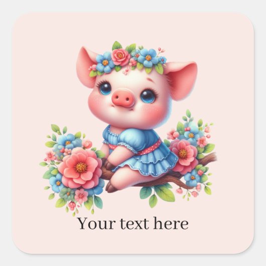 Cute pig lovers customizable  スクエアシール (正面)