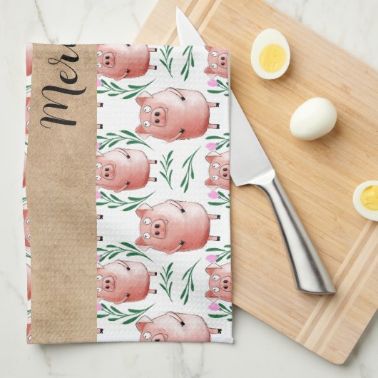Cute Pig Pattern Tea Towel – Farm Animal Kitchen キッチンタオル (四つ折り)