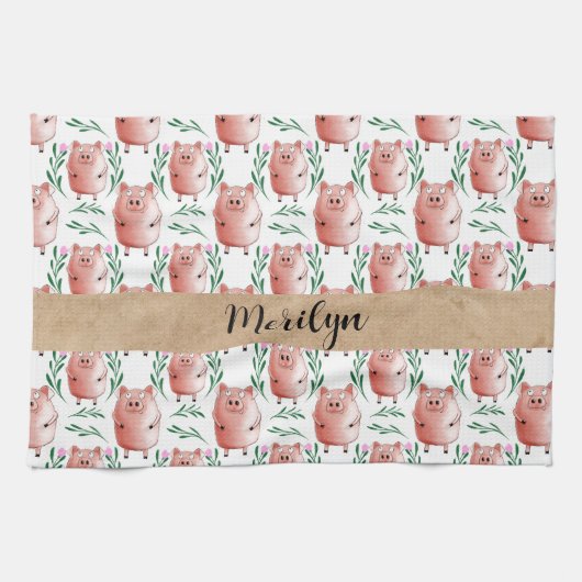 Cute Pig Pattern Tea Towel – Farm Animal Kitchen  キッチンタオル (横)