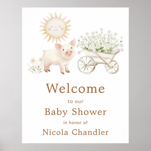 Cute Pig Wheelbarrow Baby Show Baby Shower Welcome ポスター (正面)