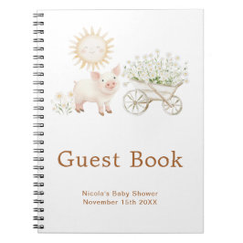 Cute Pig Wheelbarrow Baby Shower Guest Book ノートブック