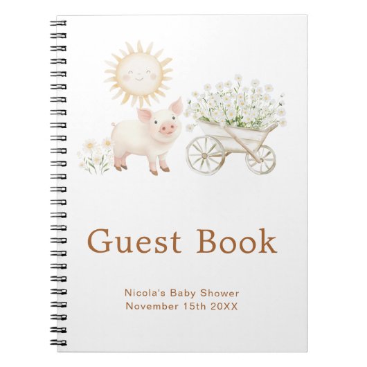 Cute Pig Wheelbarrow Baby Shower Guest Book ノートブック (正面)