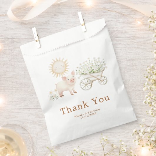 Cute Pig Wheelbarrow Birthday フェイバーバッグ (クリップ留めされた状態)