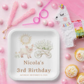 Cute Pig Wheelbarrow Birthday ペーパープレート (パーティー)