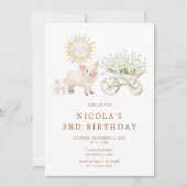 Cute Pig Wheelbarrow Birthday Party 招待状 (正面)