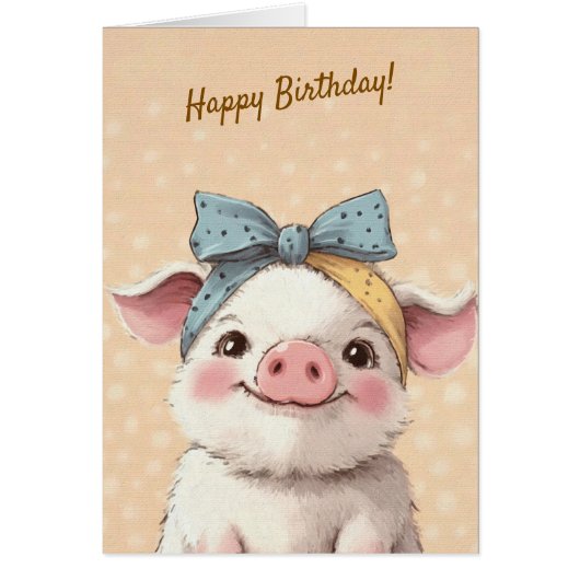 Cute Pig with Bandana Kids Birthday Invitation (正面)