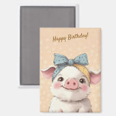 Cute Pig with Bandana Kids Birthday Invitation マグネット (正面/裏面)