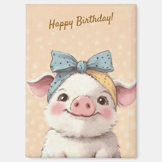 Cute Pig with Bandana Kids Birthday Invitation マグネット (正面)