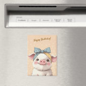 Cute Pig with Bandana Kids Birthday Invitation マグネット (インサイチュ (食洗機))