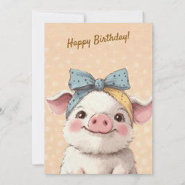 Cute Pig with Bandana Kids Birthday Invitation 招待状