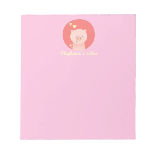Cute Piglet - Personalized Girls Notepad ノートパッド (正面)