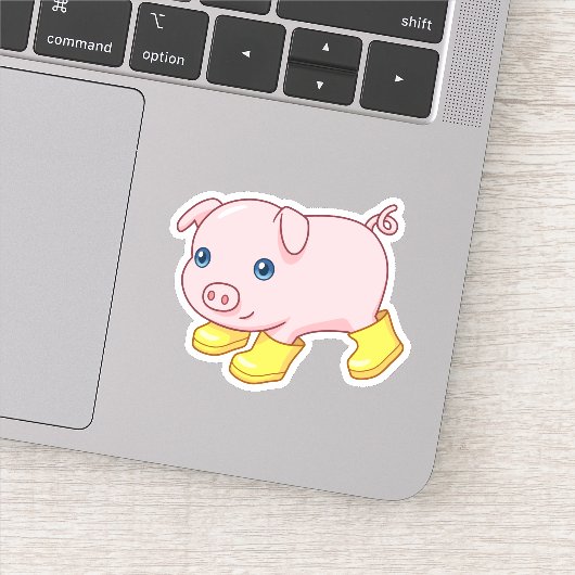 Cute Piglet Pig in Yellow Rubber Boots シール (詳細)