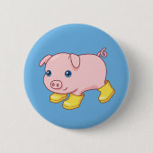 Cute Piglet Pig in Yellow Rubber Boots Blue 缶バッジ (正面)