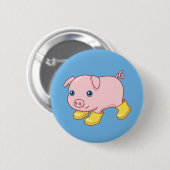 Cute Piglet Pig in Yellow Rubber Boots Blue 缶バッジ (正面&裏面)