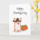 Cute pilgrim corgi with pumpkin Thanksgiving card カード (黄色い花)