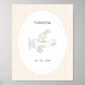 Cute Pilot Bunny Nursery Name Date Poster ポスター (正面)