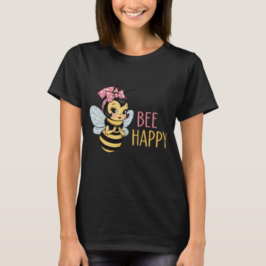 Cute Pin-Up Bee "Bee Happy" Tシャツ (正面)