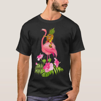 Cute Pineapple Riding Flamingo Beach Lover Summer  Tシャツ