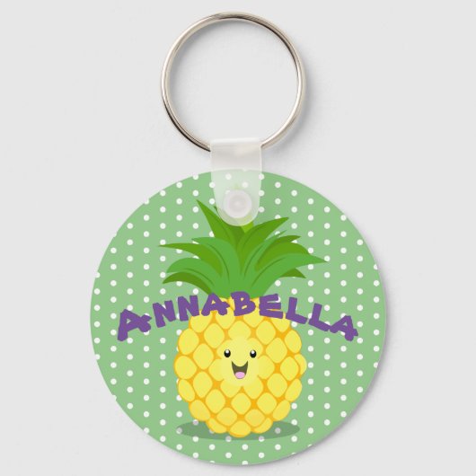 Cute pineapple tropical fruit cartoon illustration キーホルダー (正面)