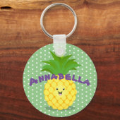 Cute pineapple tropical fruit cartoon illustration キーホルダー (正面)