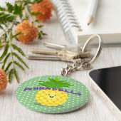 Cute pineapple tropical fruit cartoon illustration キーホルダー (側面)