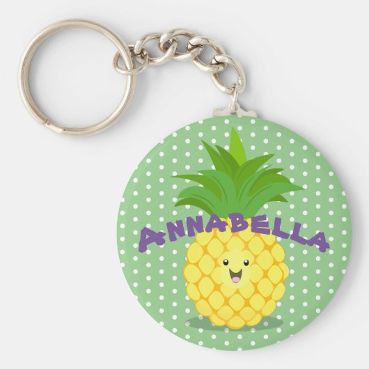 Cute pineapple tropical fruit cartoon illustration キーホルダー (正面)