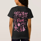 Cute Pink 5th Birthday Girl Shirt Five Bow Party D Tシャツ (裏面)